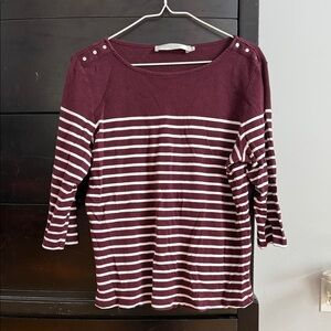 Simons Burgundy and White Striped Boatneck Top